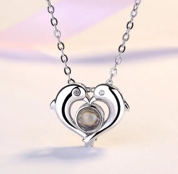 Ожерелье женское из серебра 925 пробы с кулоном в виде дельфина проекция на сто