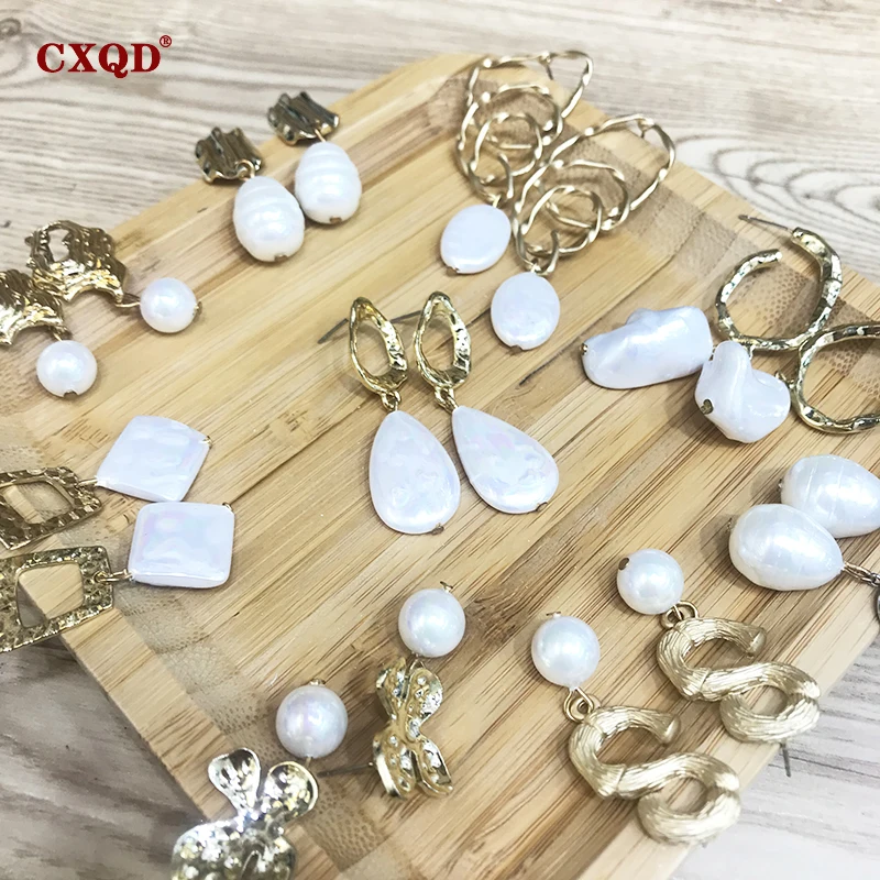 CXQD корейские модные геометрические золотые серьги ручной работы с натуральным