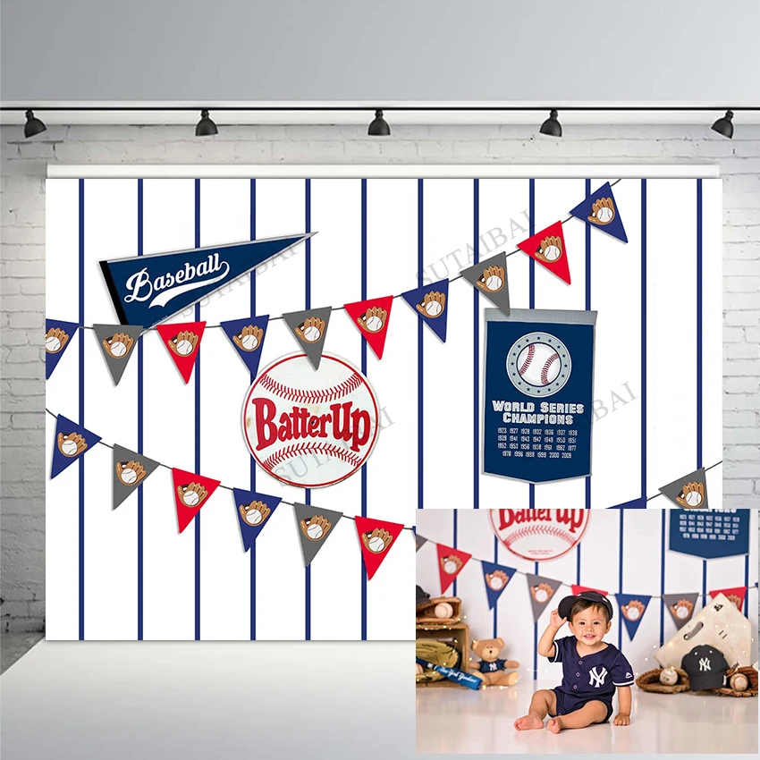 

Baseball Batter Up Happy Birthday Party Photography Backdrop Boy Baby Shower Background Decoration Banner Photo Booth Photophone