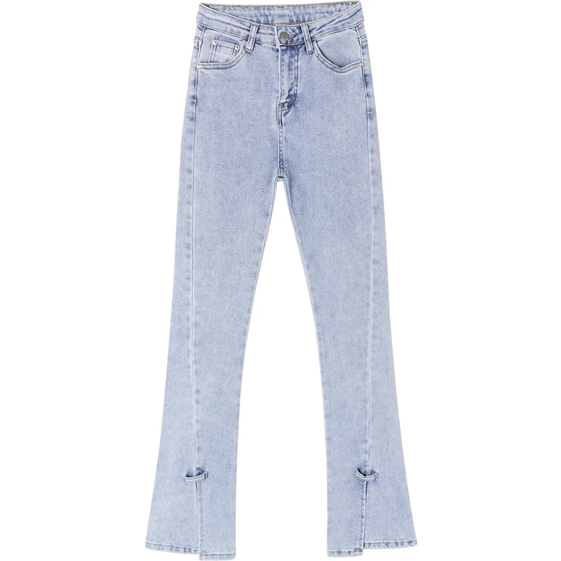 

High waist stretch split jeans women's fall 2021 new loose and thin wide-leg split flared pants women's clothing