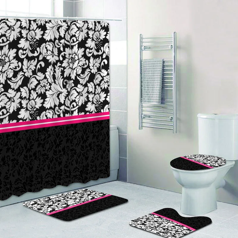 Роскошная Черная Золотая Дамасская занавеска для душа набор занавесок ванны