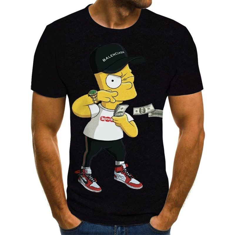 

2021 Summer new style 3D printing fashion casual men's animation Simpsons fashion cartoon characters surrounding T-shirt
