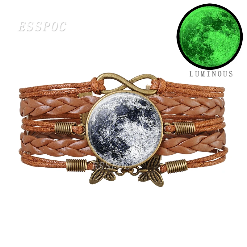 Светящийся полнолуние и планеты стеклянный купол плетеный браслет светящийся в
