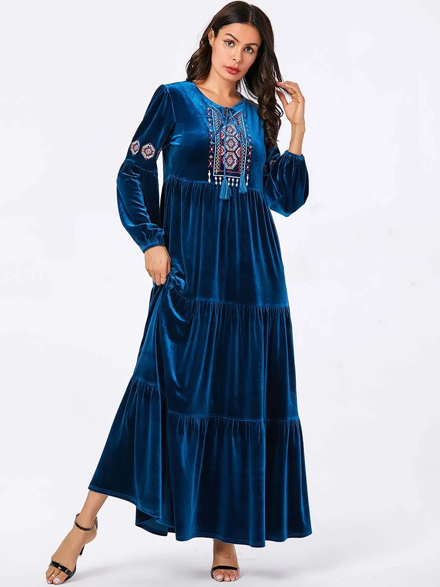 Марокканское платье Кафтан Мусульманская одежда Большие размеры Осенне зимнее