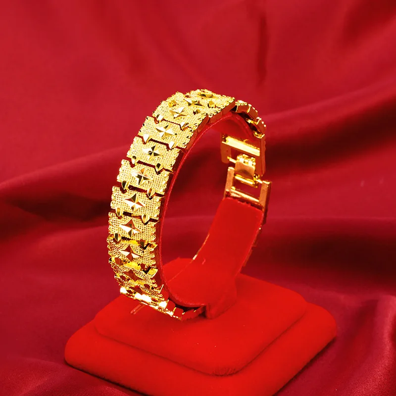 

LUXURY SAND GOLD 24K BRACELET FOR MEN'S WEDDING ENGAGMENT JEWELRY DELICATE FLOWER GOLD ULTRA-WIDE WATCH CHAIN BRACELET GIFT MALE