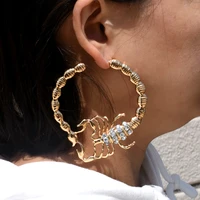 new big scorpion womens ear hoop earrings gold rhinestones unique rock punk fashion jewelry party gift