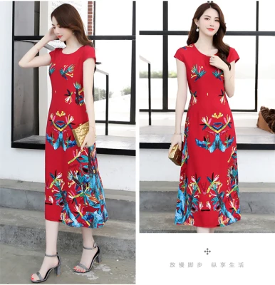 Vestidos mujer, ограниченная серия, новинка, с круглым вырезом, до середины икры, Vestido, Longo, Vanled, платье, женское, с коротким рукавом, круглый вырез, длинное, с принтом, тонкое - Цвет: 22