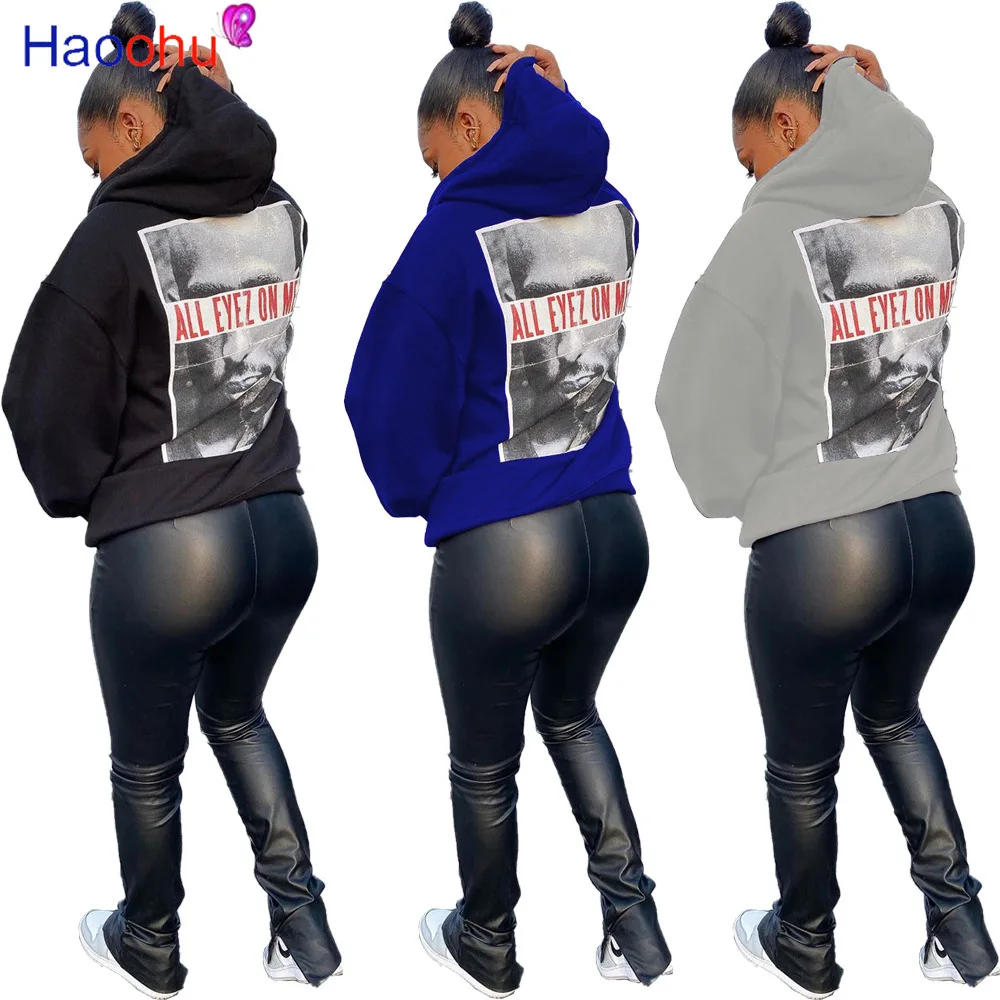 

Женская толстовка с капюшоном HAOOHU, осенняя свободная толстовка с надписью, с длинным рукавом, в стиле Харадзюку