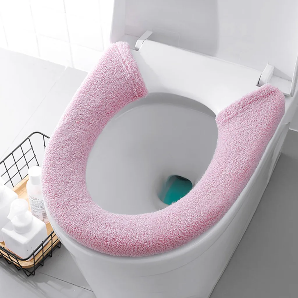 Теплое сиденье на унитаз чехол удобный бархатный коралловый для унитаза ванной