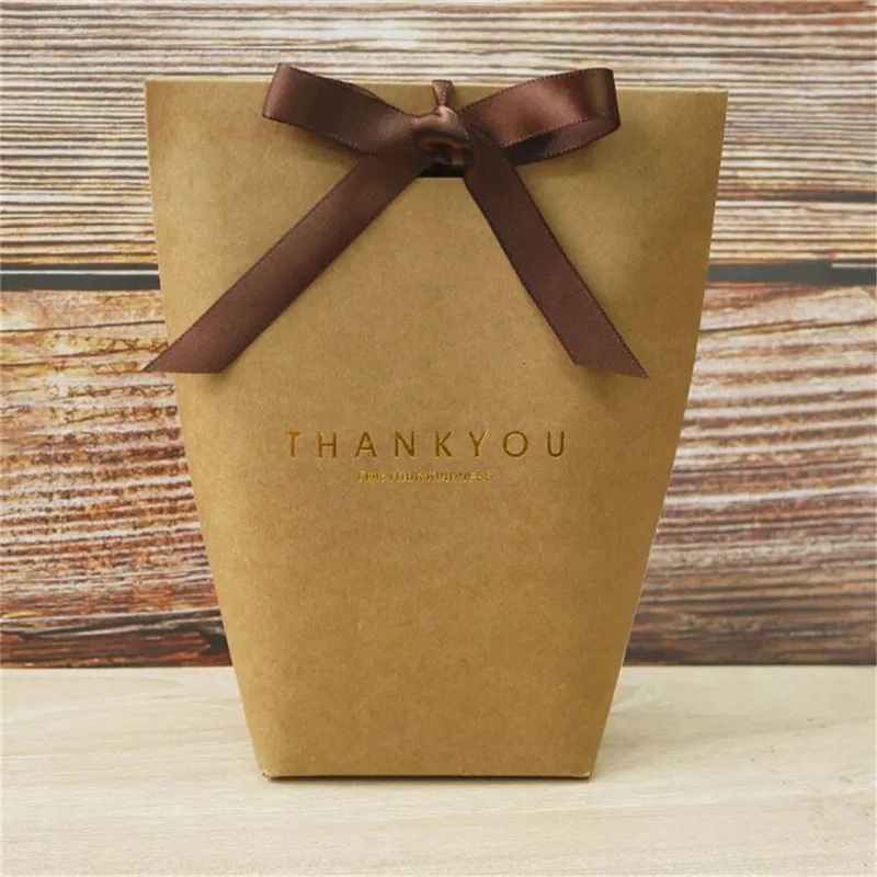 Kraft Thank you 10 шт./партия, французские подарочные бумажные пакеты, креативные бронзовые ленты с бантом, дизайнерские Упаковочные сумки, Свадебные вечерние сумки, поставщики - Цвет: Kraft Thank you