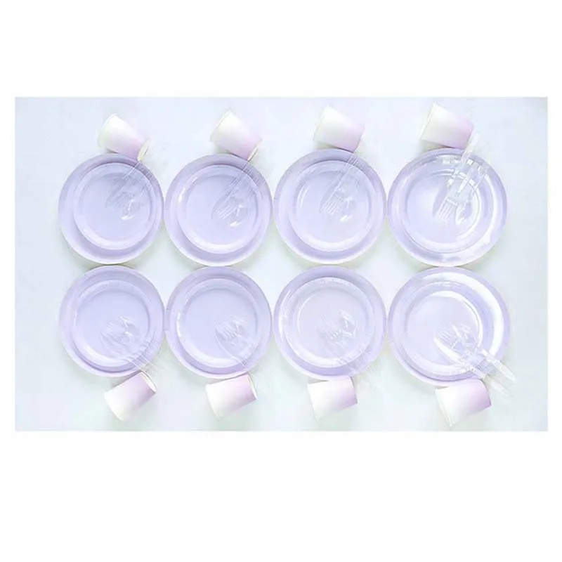 Одноразовые столовые приборы конфетного цвета бумажные тарелки и стаканы