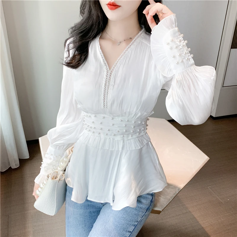 

Топы для женщин модные blusas de mujer женские из бисера работы белая рубашка женские рубашки блузки