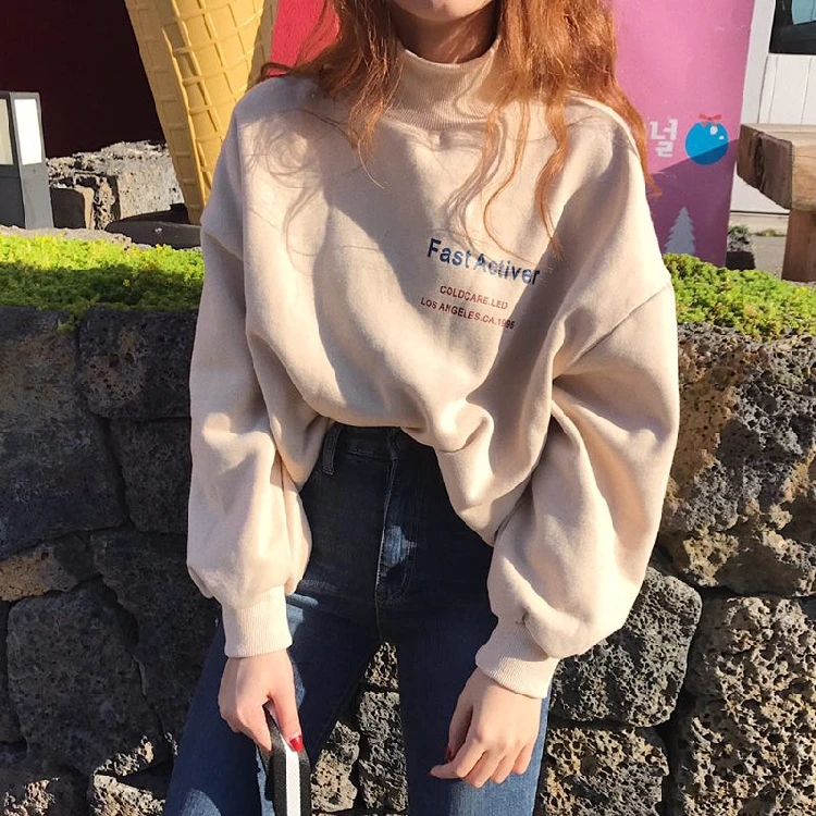 Корейский ulzzang Осень ins модный буквенный принт буквы фанатский Свитшот Harajuku свободный водолазка Повседневная Женская толстовка