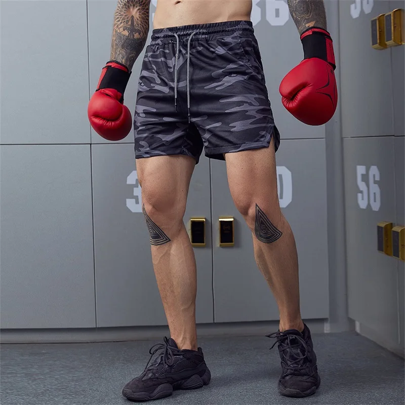 Мужские камуфляжные шорты для бега летние джоггеры легкие спортивные с разрезом