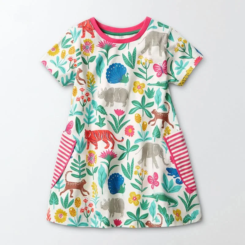 

Summer Toddler Girl Cartoon Animal Dresses Kids Quality Cotton Knitted Clothes Baby Girl Casual Princess Dress Costume Outfits