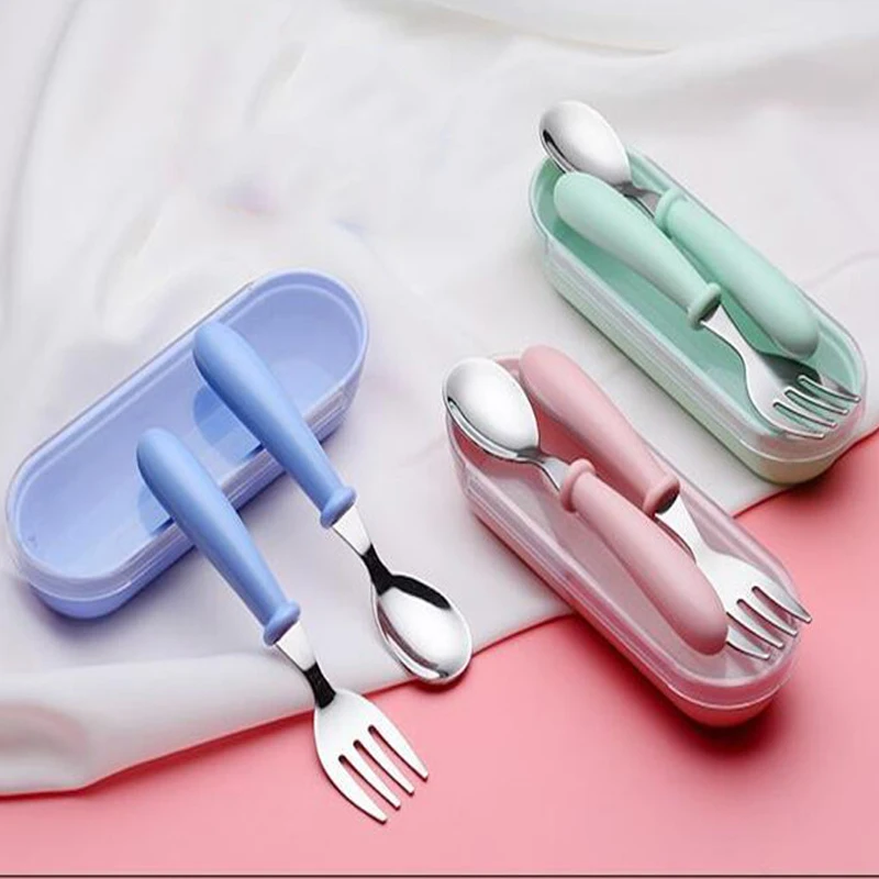 2021 New Baby Gadgets Tableware Set Children Utensil Stainless Steel Toddler Cartoon Infant Food Feeding Spoon Fork