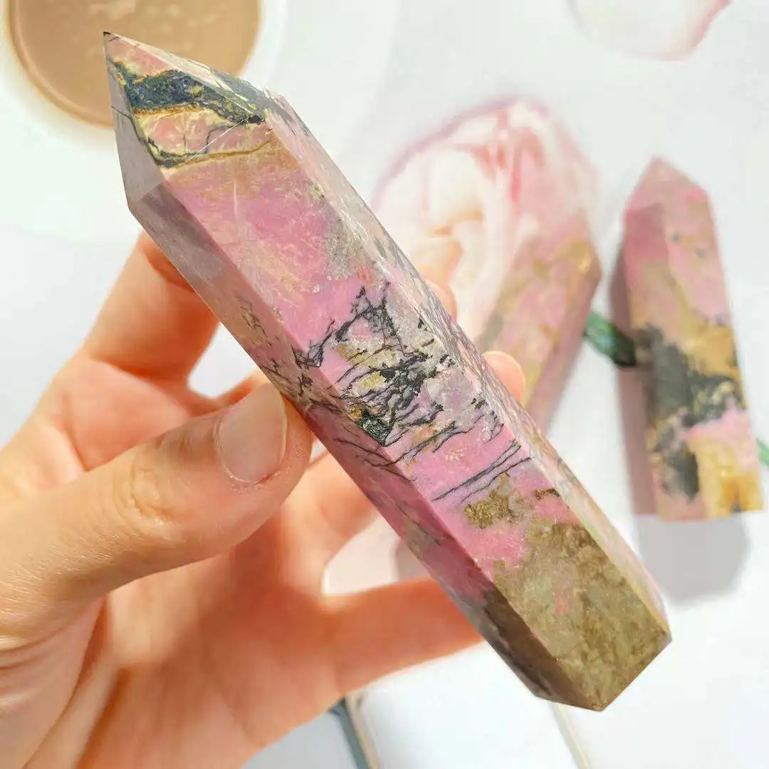 

1pcNatural rock Rhodnite quartz hole healing rod 150-170g