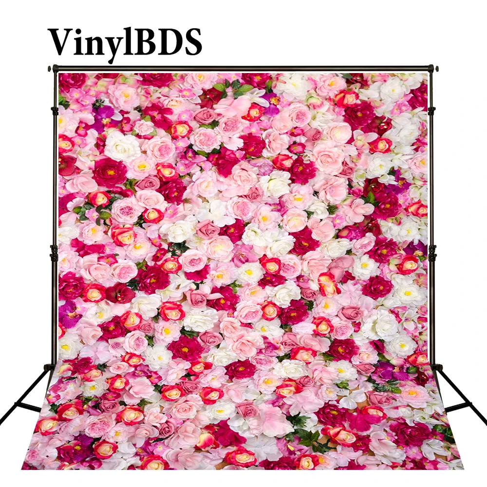 

VinylBDS 10x10ft Floral Backdrop Newborn Photography Background Pink Flower Wall Photo for Wedding Shoot
