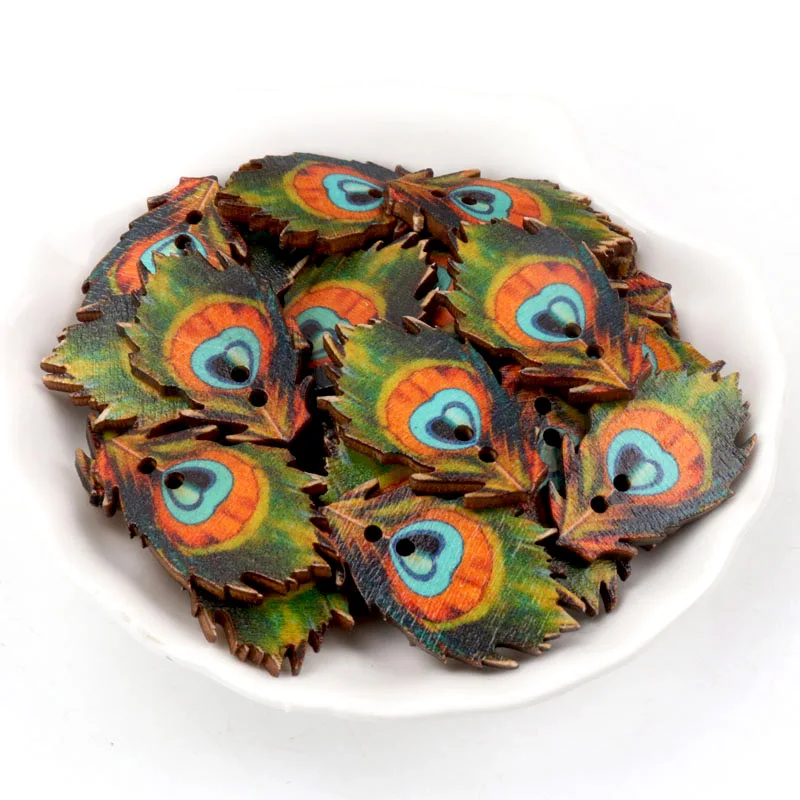 20 шт. деревянные декоративные пуговицы в виде павлиньих перьев 22 х34 мм | Дом и сад