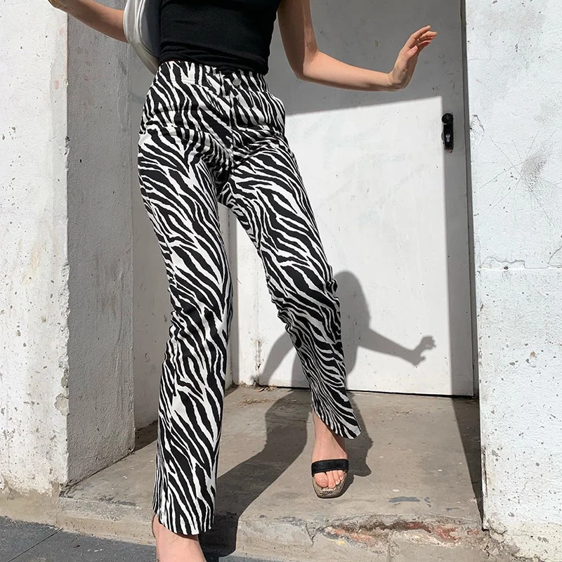 

Zebra Animal Print Elegant Pants Capris Harajuku High Waist Trousers Ladies Casual Office Pants Women Streetwear 2021