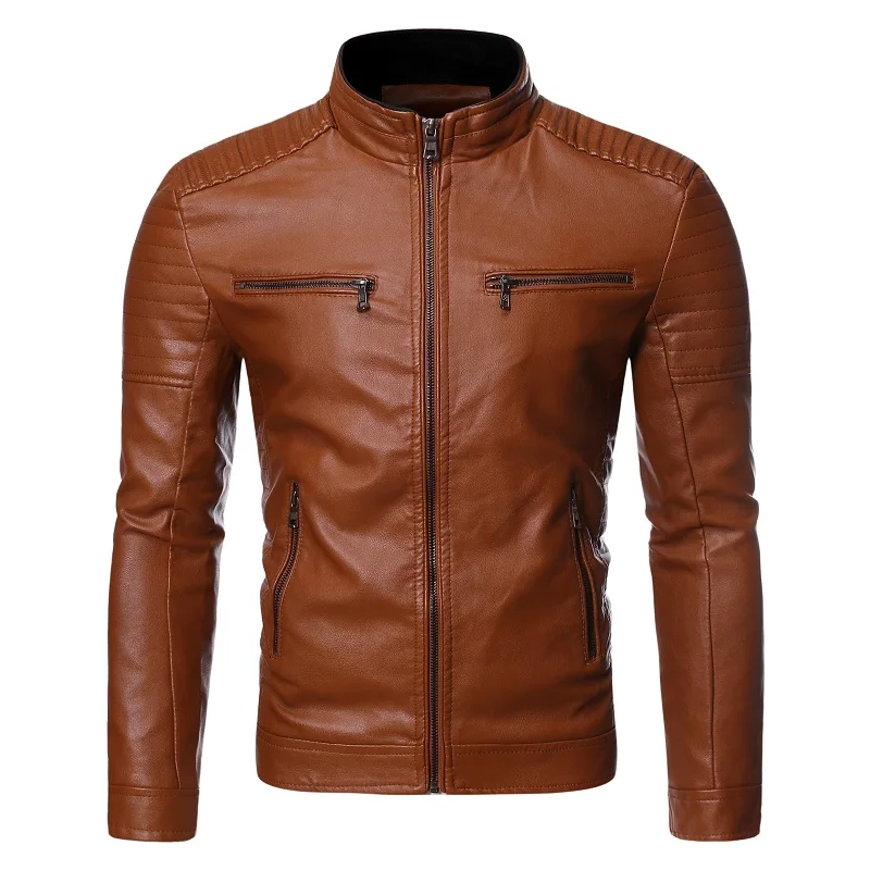 

Leather Jacket 2021 Autumn Winter New Men's Fashion Trend Zipper Decoration Slim Fit Motorcycle Leather Jacket