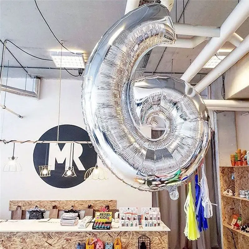 40 дюймов Золото Серебро числа из фольги воздушный шар цифра воздуха майларовые