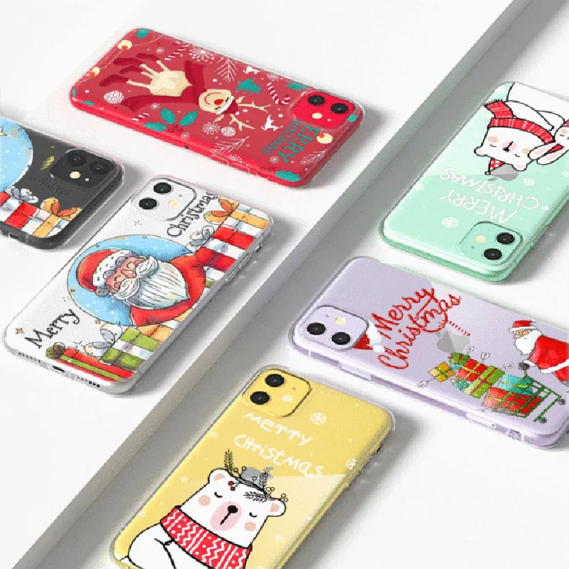 

Christmas Santa Claus Elk Phone Case For iPhone 12 11 Pro Max 12 Mini X XS XR 7 8 6 Plus SE 2020 Soft Transparent Silicone Cover