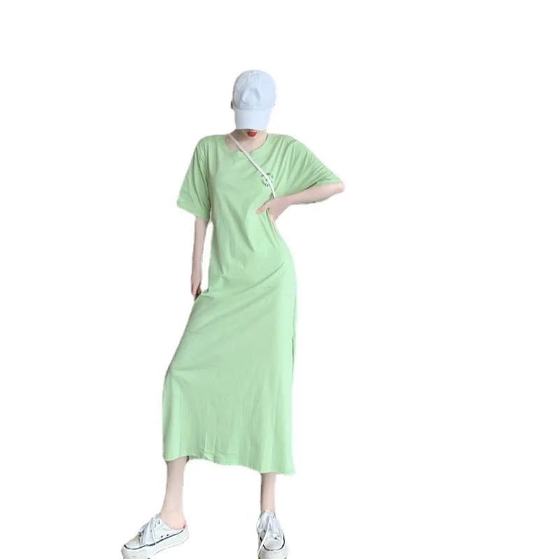 

2021 Sexy Split Backless Temperament Dress Women 2021 Summer New Design Short-sleeved Mid-length Skirt Korean Version
