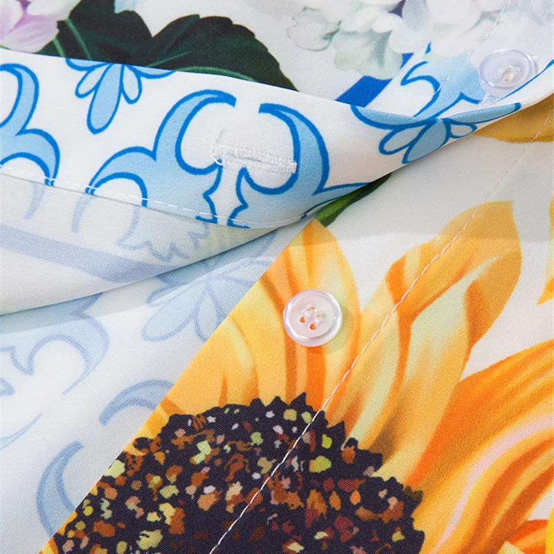 

Women Summer Fashion Runway 2 Piece Set 2021 New Designer Color Block Floral Print Loose Shirt and Pants Suit Holiday Twinset