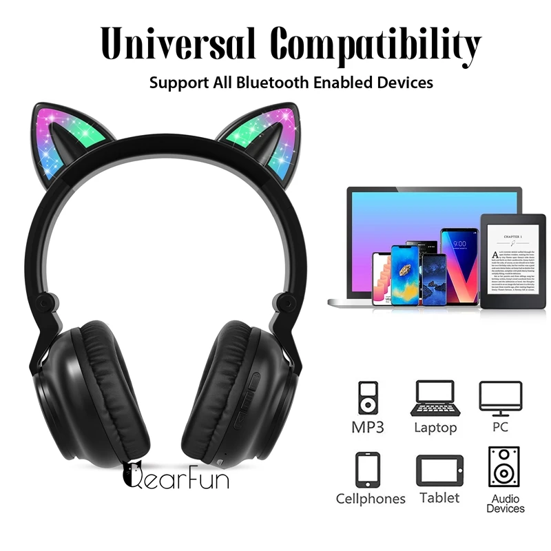 Phone Wireless headphones with Mic, Pink Girls Cute Cat Kids Stereo Music Gamer Helmet Bluetooth Gaming Headsets Support SD card images - 6