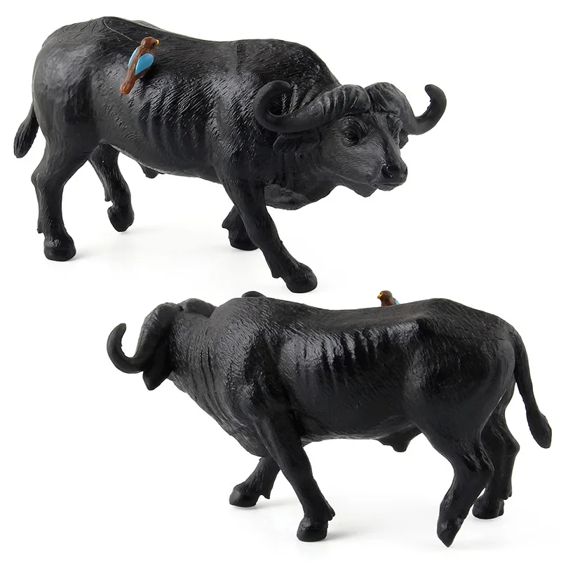 Black African Buffalo Zoo Plastic Solid Water Cow Classic Domestic Animal Model Kids Toys