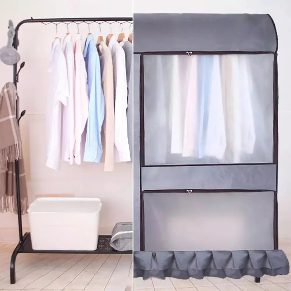

Dustproof Garment Rack Cover Large Capacity Waterproof Clothing Rack Protector with Zipper and Pockets for Suit Bag Clothes