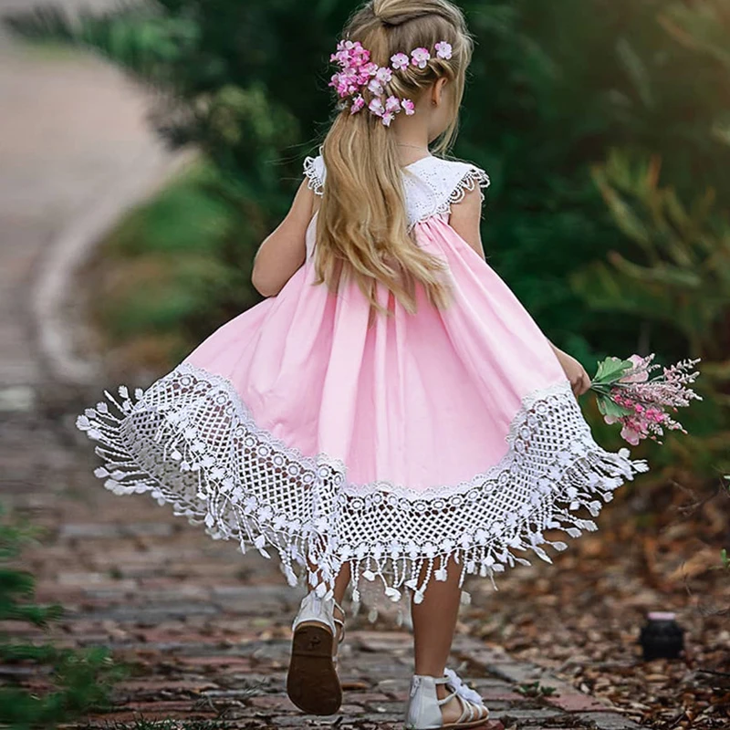 Детское асимметричное платье для девочек с круглым вырезом | Детская одежда и