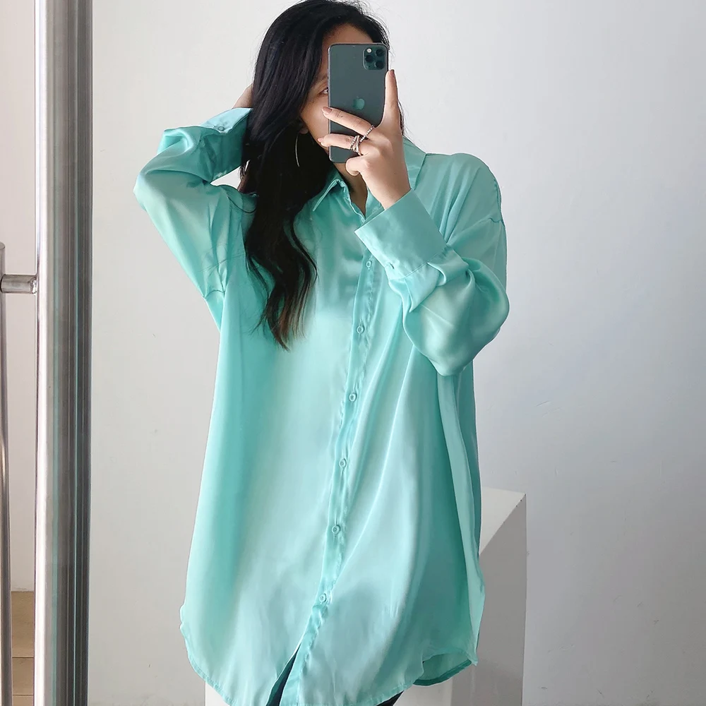 

XIKOM Spring Fashion Woman Blouses 2022 Green Long Sleeve Top Oversize Shirt For Women Casual Loose Women Shirts High Quality