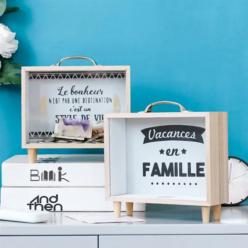 Портативная копилка деревянная Копилка в форме чемодана для денег креативная