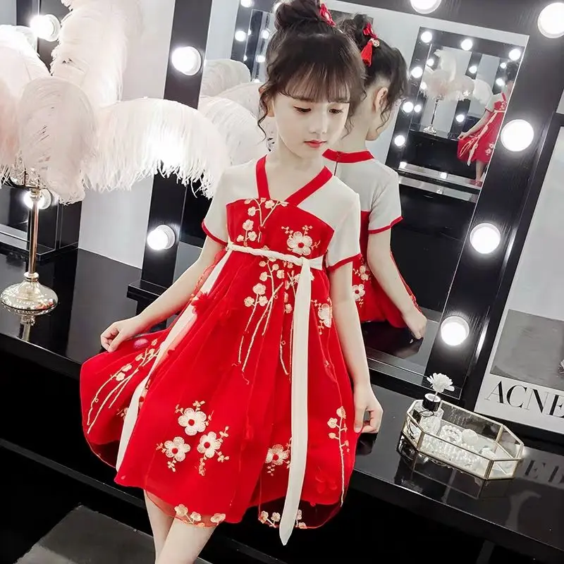 Платье для маленьких девочек От 2 до 11 лет Hanfu Детский костюм Тан Классическая