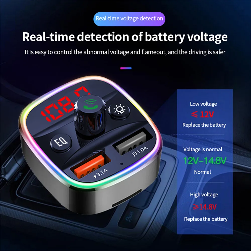 FM-трансмиттер автомобильный беспроводной с Bluetooth 5 0 и двумя USB-портами |