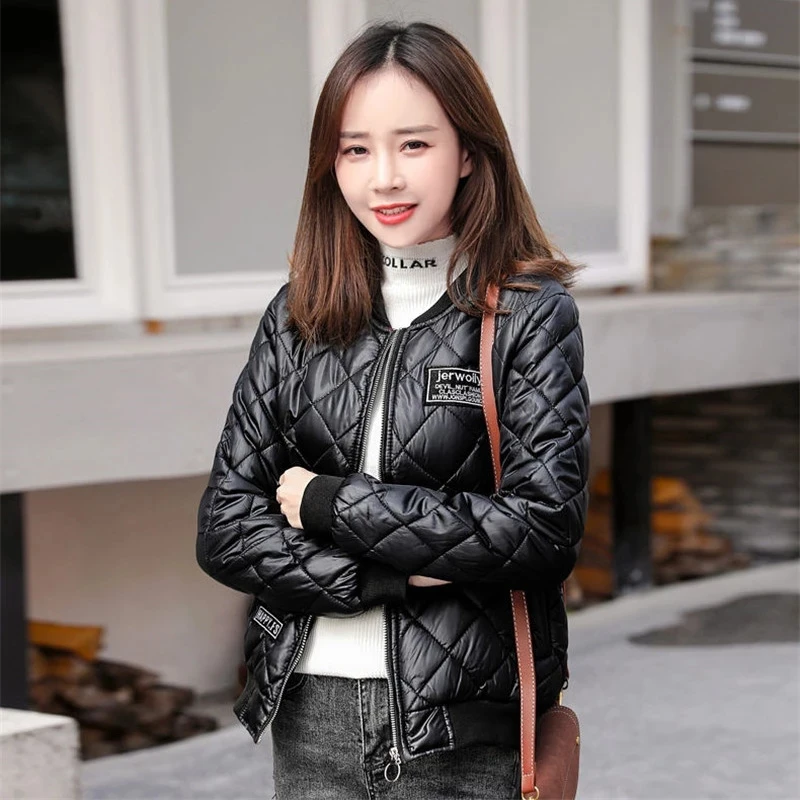 Autumn Jacket Women's Winter Parkas Lady Short Bomber Jackets Female Casual Down Padded Coats 2021 Rhombus Pattern Outerwear