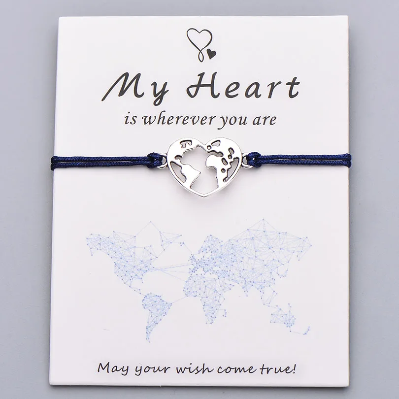 Pipitree Lucky My Heart карта мира браслет ручной работы регулируемая красная струна Очаровательные Браслеты Wish ювелирные изделия подарок для женщин мужчин влюбленных