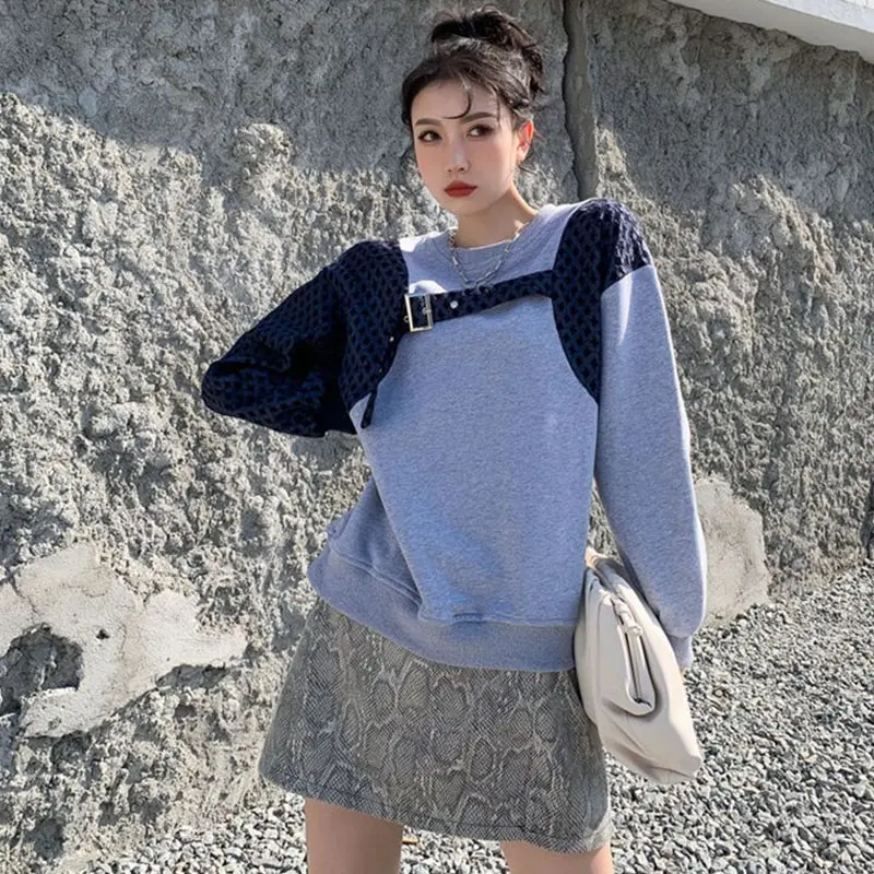 

XITAO Patchwork False Two Pieces Sweatshirt Women Clothes 2021 Spring New Fashion Loose Casual Pullover Sweatshirt Top ZY5548