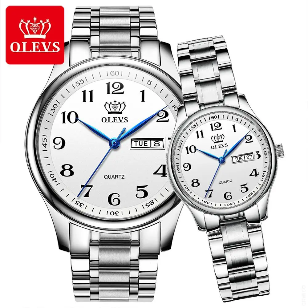 OLEVS Lovers Watches Luxury Quartz Date Wrist Watch for Men and Women Stainless Steel Saat Reloj Mujer Hombre Couple Watch