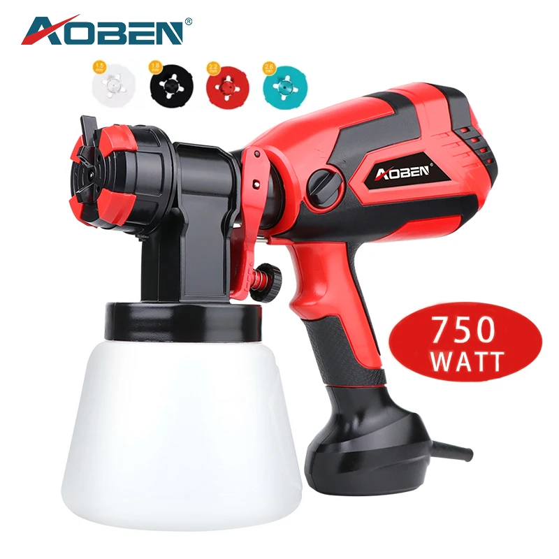 AOBEN 750W Electric Handheld Spray Gun HVLP 1000ML Car Paint Sprayers Home Decorating Airbrush Flow Control 4 Nozzle Easy Use