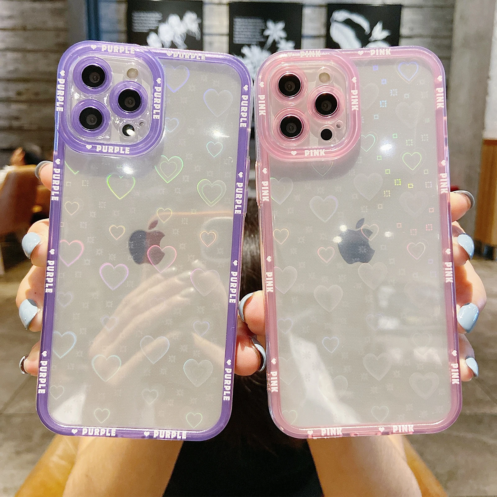 

For iPhone 13 Pro Max Camera Protection Gradient Hearts Phone Case For iPhone 12 11 Pro Max XS Max XR X 7 8 Plus Soft TPU Bumper