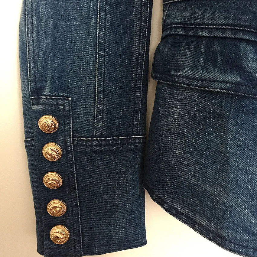 

2020 Autumn and Winter Foreign Trade Fashion Coat Double Row Buckle Lion Buckle Wash Denim Suit Self-fitting Small Coat