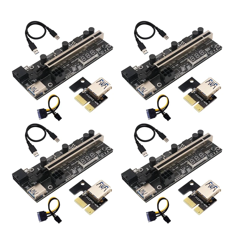 

NEW-PCIE Riser 1X to 16X Graphic Extension with Temperature Sensor for Bitcoin GPU Mining Powered Riser Adapter Card