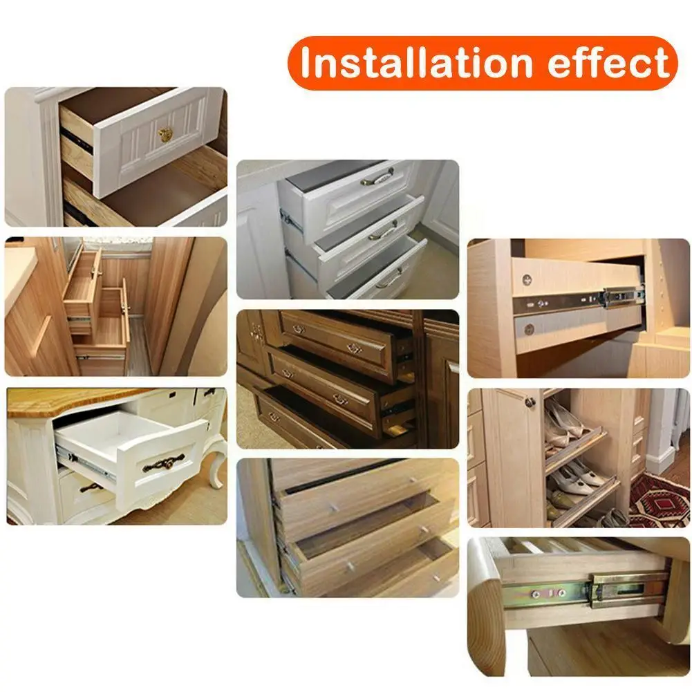 

1Pair Three-section Steel Ball Drawer Slides Close Fitting Slides Cabinet Hardware Furniture Drawer Sliding Track Rail H6I7