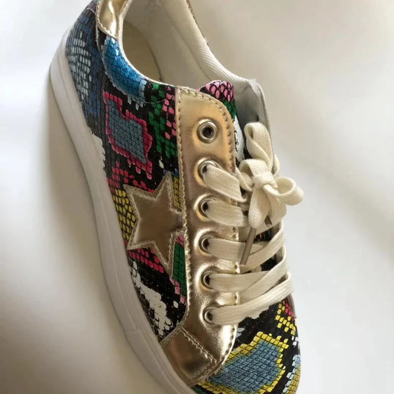 

Snake Print Flat Women's Sneakers Tennis Sports Laces Female Running Shoes Spring Autumn Fashion Causal Handmade Ladies Shoes