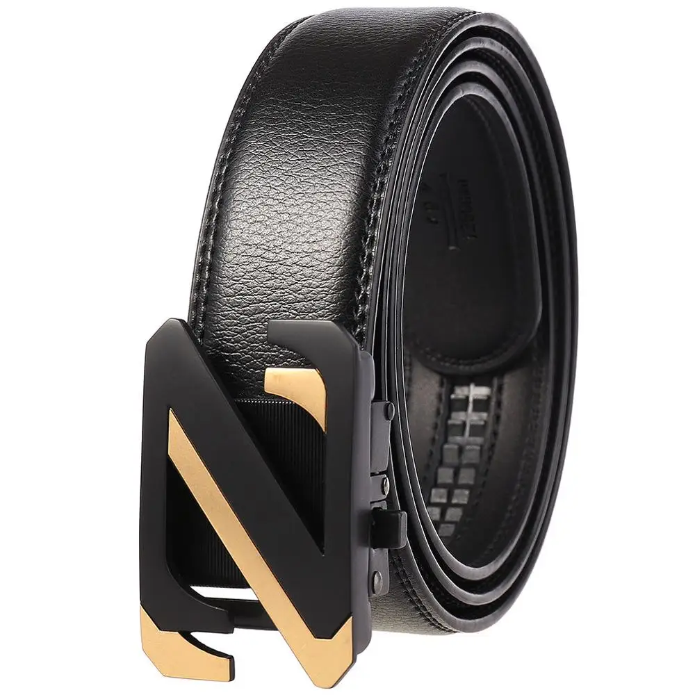 Мужской ремень из натуральной кожи черный дизайнерский пояс с пряжкой Z