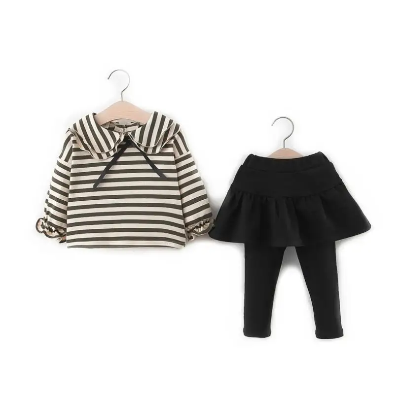 Комплект одежды для маленьких девочек рубашка в полоску штаны костюм из 2