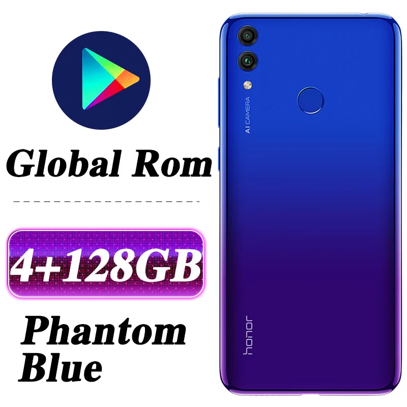 4G 128G Acidblue Мобильный телефон с глобальной ПЗУ HONOR 8C, 4 Гб, 32 ГБ, 6,26 дюйма, Восьмиядерный аккумулятор Snapdragon 632, 4000 мА/ч, 3 карты VoLTE Face ID, полный экран - Цвет: 4G 128G Acidblue
